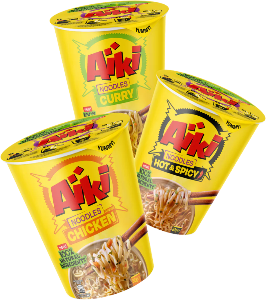 Cups Aïki Noodles Curry, Chicken en Hot & Spicy